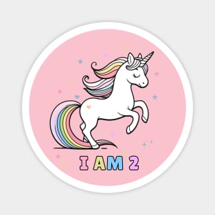 Magical Unicorn Birthday T-Shirt – I Am 2 – Perfect for Toddler Celebrations Magnet